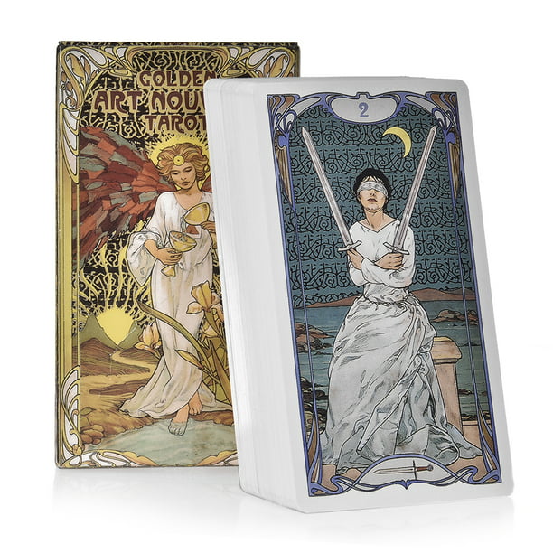 NXL Golden Art Nouveau Tarot Deck 78 Cartas con Tarjetas De Gu/ía Juegos De Libros De Adivinaci/ón Oculta para Principiantes Estilo Art Nouveau Cl/ásico